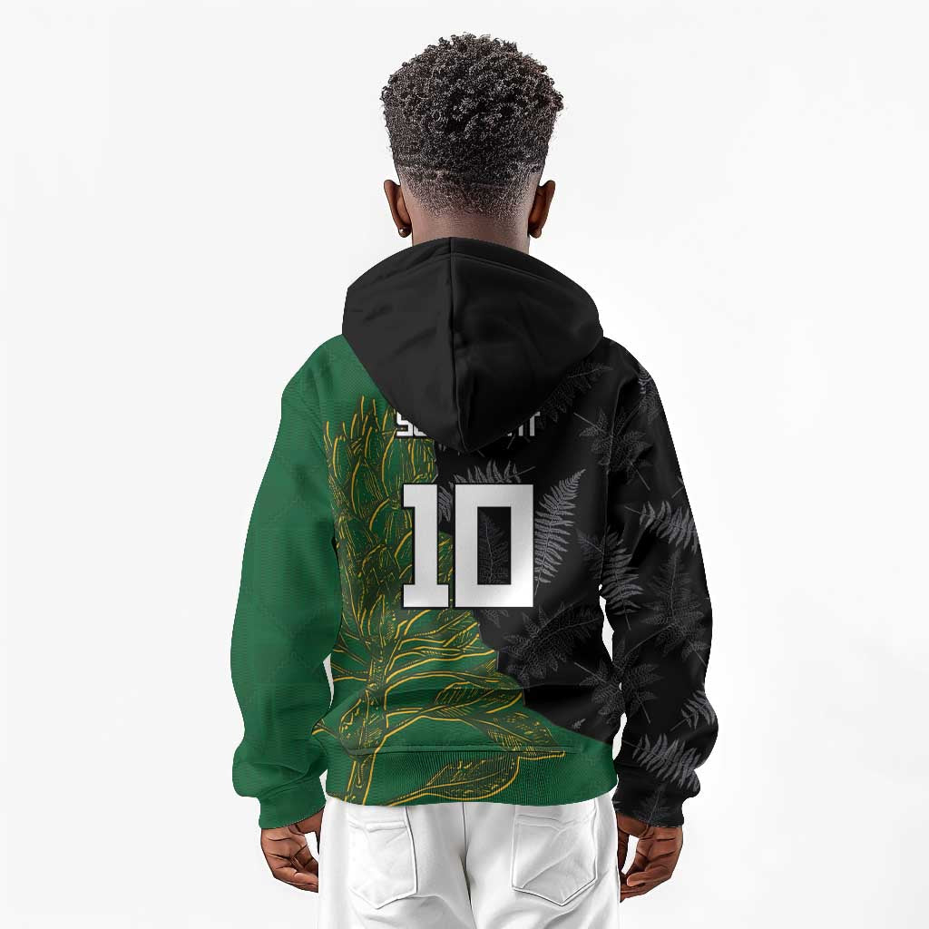 Custom Aotearoa South Africa Rugby Freedom Cup Kid Hoodie Kiwi Warriors Haka with King Protea Symbol - African Pride