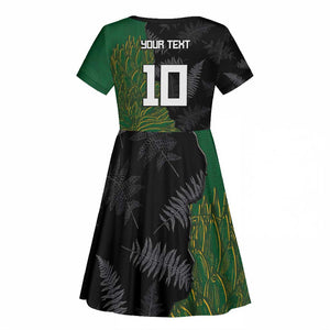 Custom Aotearoa South Africa Rugby Freedom Cup Kid Short Sleeve Dress Kiwi Warriors Haka with King Protea Symbol - African Pride