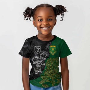 Custom Aotearoa South Africa Rugby Freedom Cup Kid T shirt Kiwi Warriors Haka with King Protea Symbol - African Pride