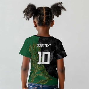 Custom Aotearoa South Africa Rugby Freedom Cup Kid T shirt Kiwi Warriors Haka with King Protea Symbol - African Pride