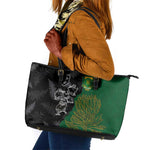Aotearoa South Africa Rugby Freedom Cup Leather Tote Bag Kiwi Warriors Haka with King Protea Symbol - African Pride