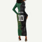 Custom Aotearoa South Africa Rugby Freedom Cup Long Sleeve Bodycon Dress Kiwi Warriors Haka with King Protea Symbol - African Pride
