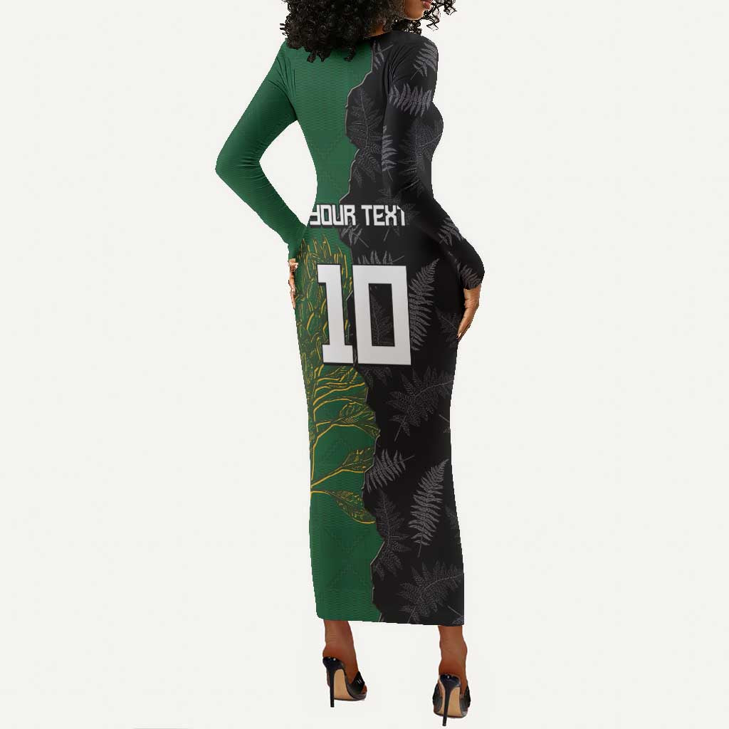 Custom Aotearoa South Africa Rugby Freedom Cup Long Sleeve Bodycon Dress Kiwi Warriors Haka with King Protea Symbol - African Pride