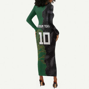 Custom Aotearoa South Africa Rugby Freedom Cup Long Sleeve Bodycon Dress Kiwi Warriors Haka with King Protea Symbol - African Pride