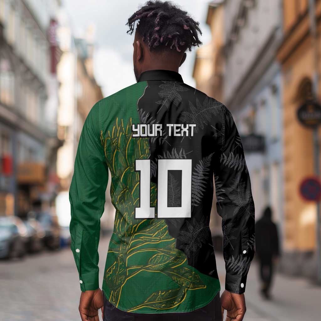 Custom Aotearoa South Africa Rugby Freedom Cup Long Sleeve Button Shirt Kiwi Warriors Haka with King Protea Symbol - African Pride