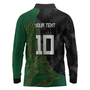 Custom Aotearoa South Africa Rugby Freedom Cup Long Sleeve Polo Shirt Kiwi Warriors Haka with King Protea Symbol - African Pride