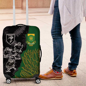 Aotearoa South Africa Rugby Freedom Cup Luggage Cover Kiwi Warriors Haka with King Protea Symbol - African Pride