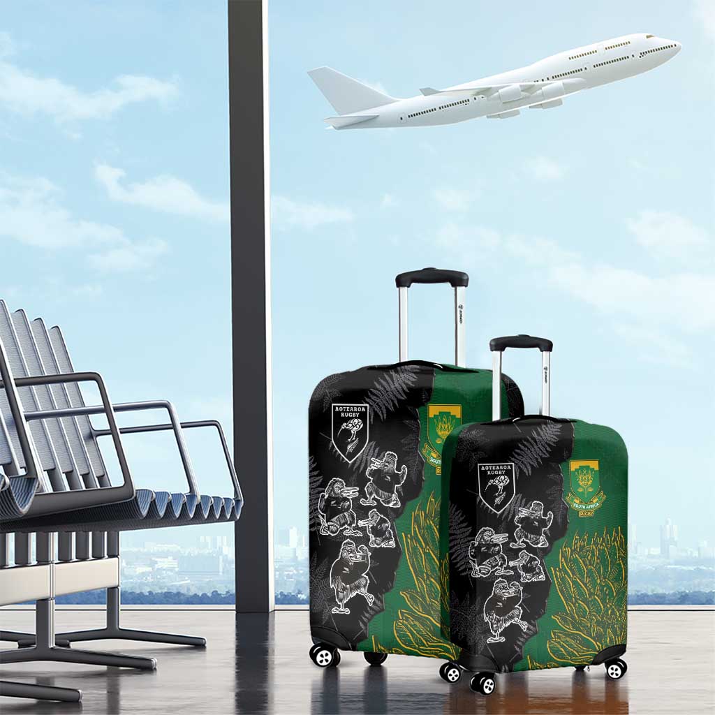 Aotearoa South Africa Rugby Freedom Cup Luggage Cover Kiwi Warriors Haka with King Protea Symbol - African Pride