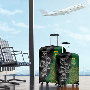 Aotearoa South Africa Rugby Freedom Cup Luggage Cover Kiwi Warriors Haka with King Protea Symbol - African Pride