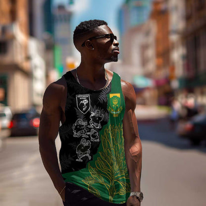 Custom Aotearoa South Africa Rugby Freedom Cup Men Tank Top Kiwi Warriors Haka with King Protea Symbol - African Pride