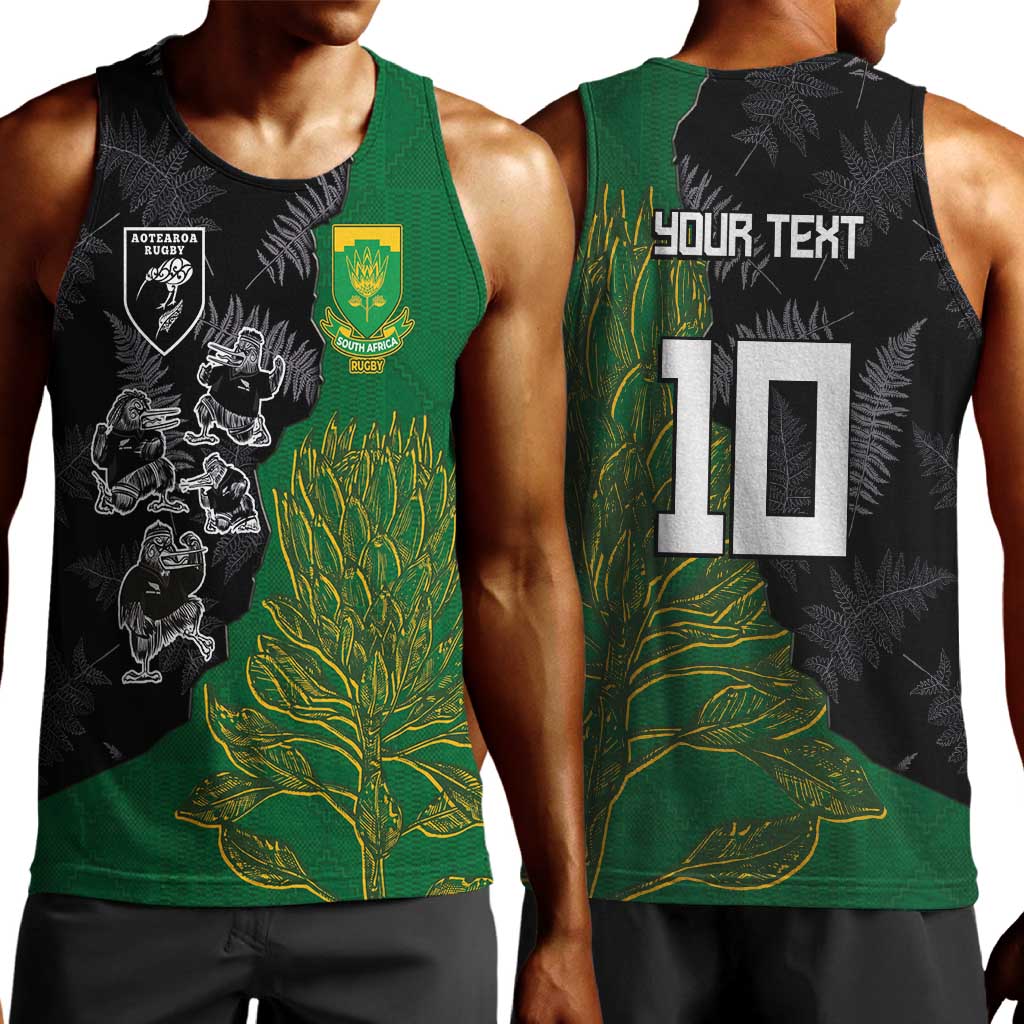 Custom Aotearoa South Africa Rugby Freedom Cup Men Tank Top Kiwi Warriors Haka with King Protea Symbol - African Pride