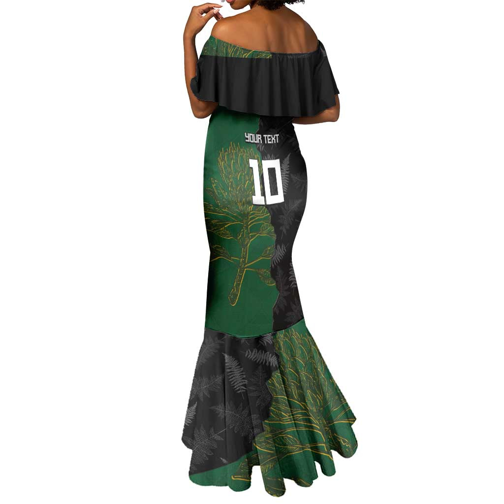 Custom Aotearoa South Africa Rugby Freedom Cup Mermaid Dress Kiwi Warriors Haka with King Protea Symbol - African Pride