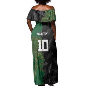 Custom Aotearoa South Africa Rugby Freedom Cup Off Shoulder Maxi Dress Kiwi Warriors Haka with King Protea Symbol - African Pride