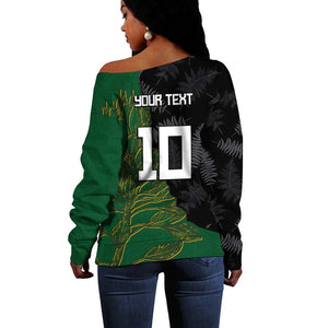 Custom Aotearoa South Africa Rugby Freedom Cup Off Shoulder Sweater Kiwi Warriors Haka with King Protea Symbol - African Pride