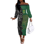 Custom Aotearoa South Africa Rugby Freedom Cup Off The Shoulder Long Sleeve Dress Kiwi Warriors Haka with King Protea Symbol - African Pride