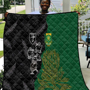 Aotearoa South Africa Rugby Freedom Cup Quilt Kiwi Warriors Haka with King Protea Symbol - African Pride