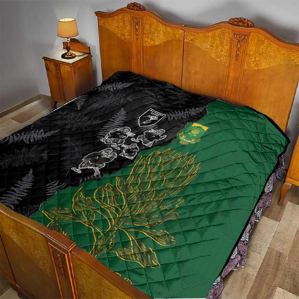 Aotearoa South Africa Rugby Freedom Cup Quilt Kiwi Warriors Haka with King Protea Symbol - African Pride