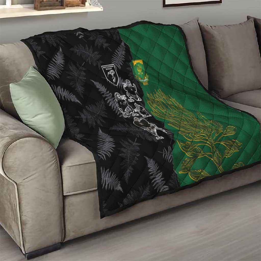 Aotearoa South Africa Rugby Freedom Cup Quilt Kiwi Warriors Haka with King Protea Symbol - African Pride