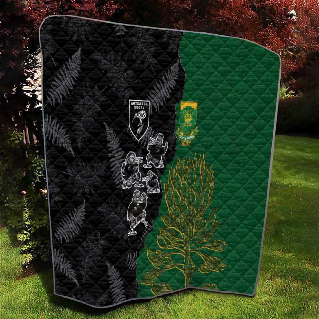 Aotearoa South Africa Rugby Freedom Cup Quilt Kiwi Warriors Haka with King Protea Symbol - African Pride