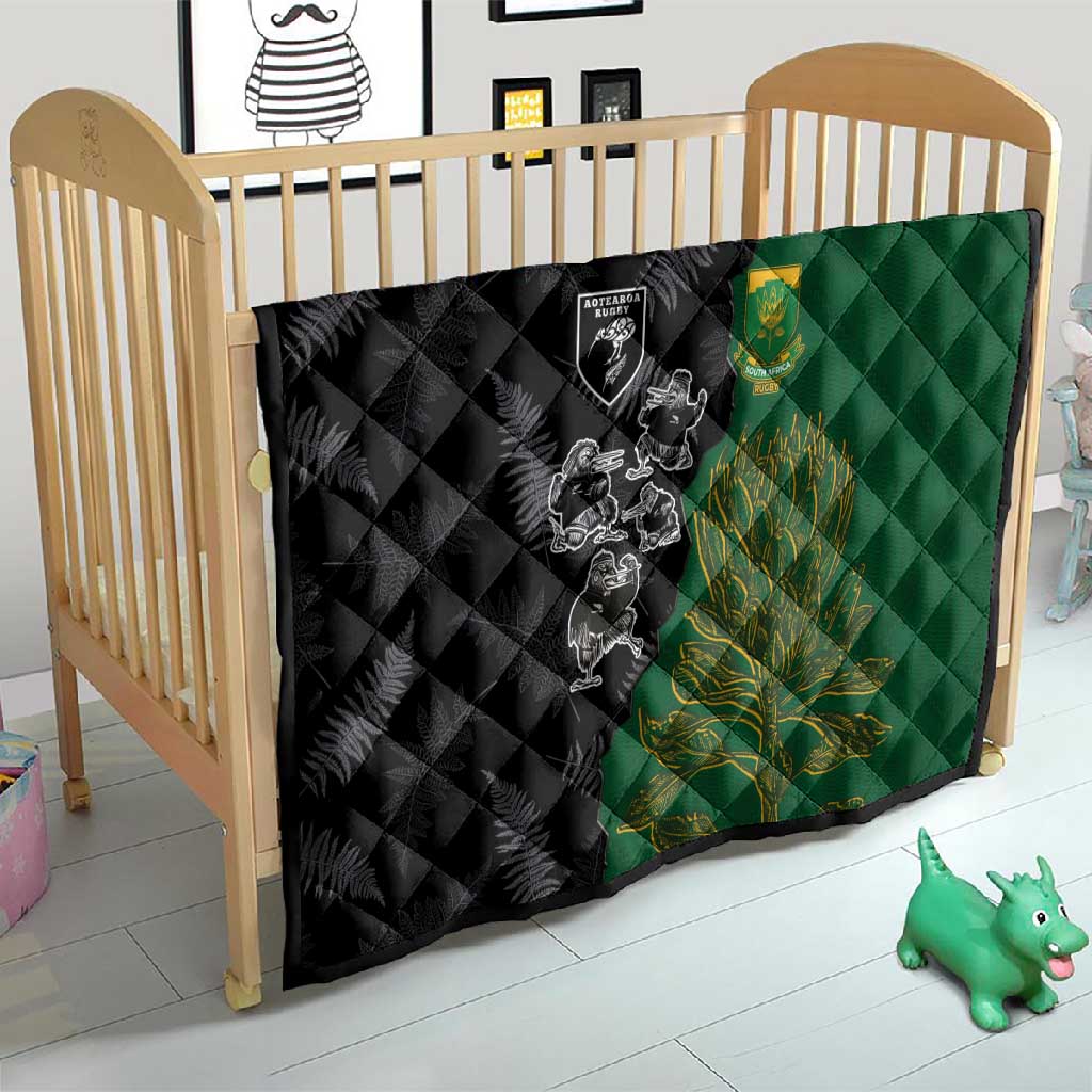Aotearoa South Africa Rugby Freedom Cup Quilt Kiwi Warriors Haka with King Protea Symbol - African Pride