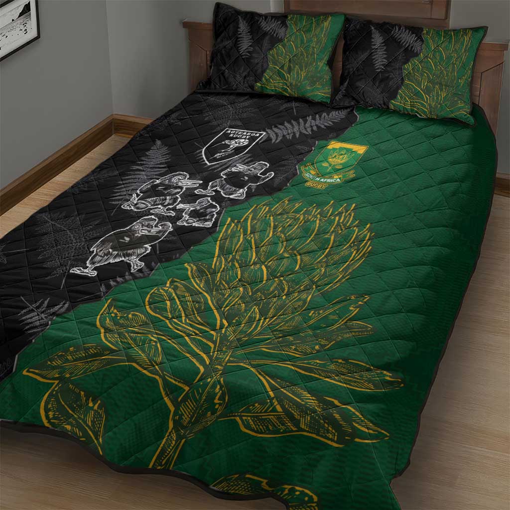 Aotearoa South Africa Rugby Freedom Cup Quilt Bed Set Kiwi Warriors Haka with King Protea Symbol - African Pride