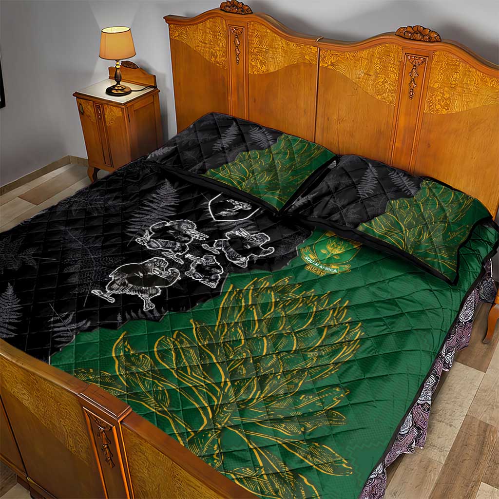Aotearoa South Africa Rugby Freedom Cup Quilt Bed Set Kiwi Warriors Haka with King Protea Symbol - African Pride