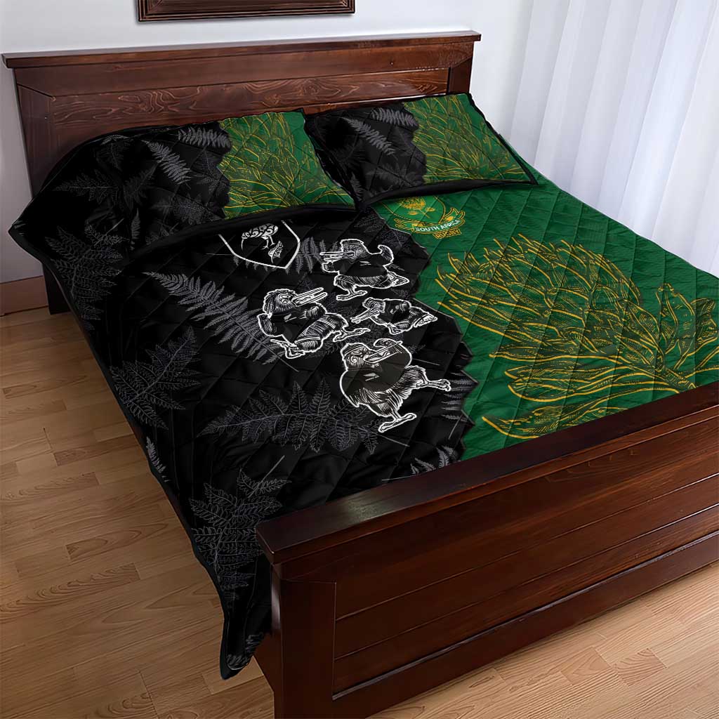 Aotearoa South Africa Rugby Freedom Cup Quilt Bed Set Kiwi Warriors Haka with King Protea Symbol - African Pride