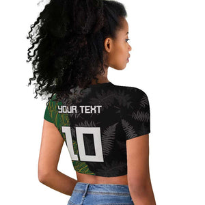 Custom Aotearoa South Africa Rugby Freedom Cup Raglan Cropped T shirt Kiwi Warriors Haka with King Protea Symbol - African Pride