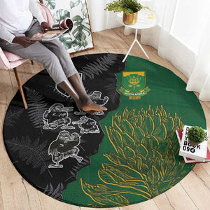 Aotearoa South Africa Rugby Freedom Cup Round Carpet Kiwi Warriors Haka with King Protea Symbol - African Pride