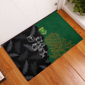 Aotearoa South Africa Rugby Freedom Cup Rubber Doormat Kiwi Warriors Haka with King Protea Symbol - African Pride