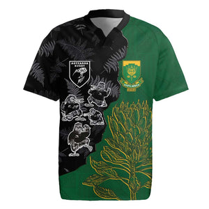 Custom Aotearoa South Africa Rugby Freedom Cup Rugby Jersey Kiwi Warriors Haka with King Protea Symbol - African Pride