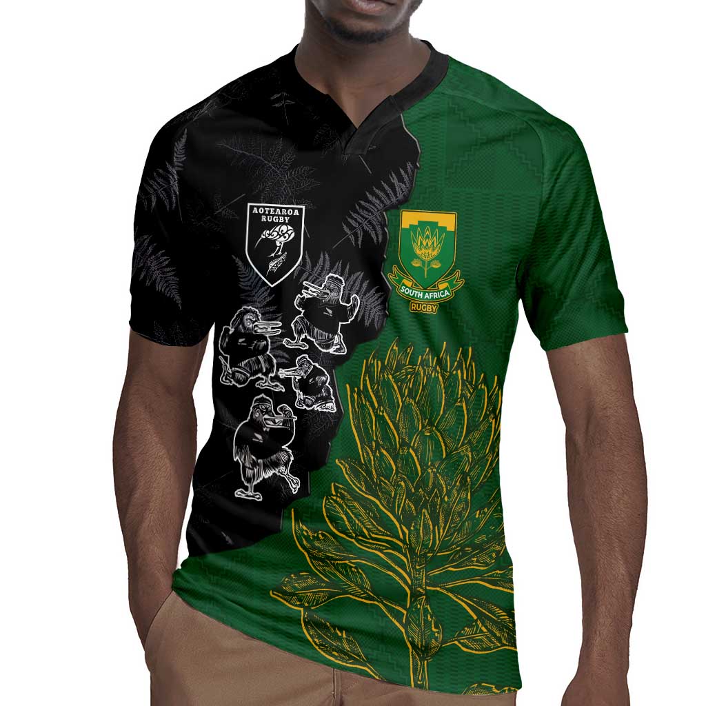 Custom Aotearoa South Africa Rugby Freedom Cup Rugby Jersey Kiwi Warriors Haka with King Protea Symbol - African Pride