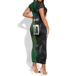 Custom Aotearoa South Africa Rugby Freedom Cup Short Sleeve Bodycon Dress Kiwi Warriors Haka with King Protea Symbol - African Pride