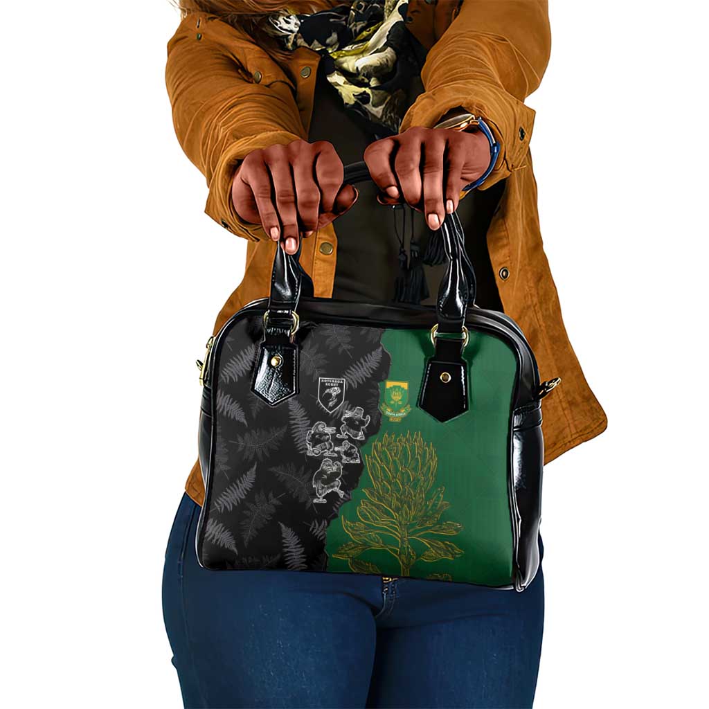 Aotearoa South Africa Rugby Freedom Cup Shoulder Handbag Kiwi Warriors Haka with King Protea Symbol - African Pride