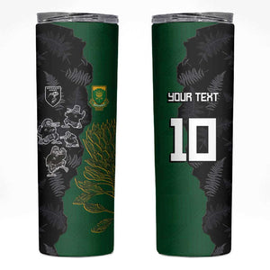 Custom Aotearoa South Africa Rugby Freedom Cup Skinny Tumbler Kiwi Warriors Haka with King Protea Symbol - African Pride