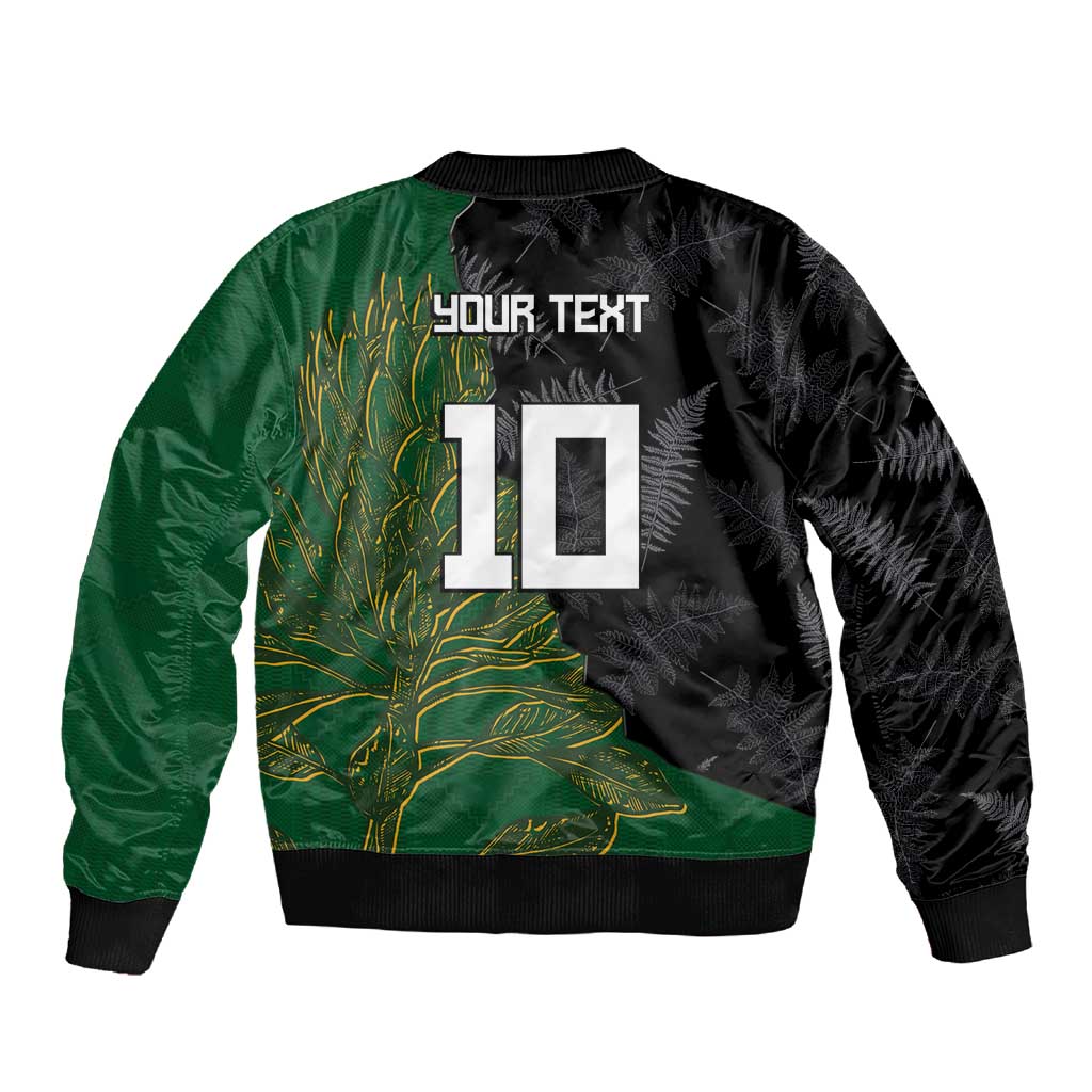 Custom Aotearoa South Africa Rugby Freedom Cup Sleeve Zip Bomber Jacket Kiwi Warriors Haka with King Protea Symbol - African Pride