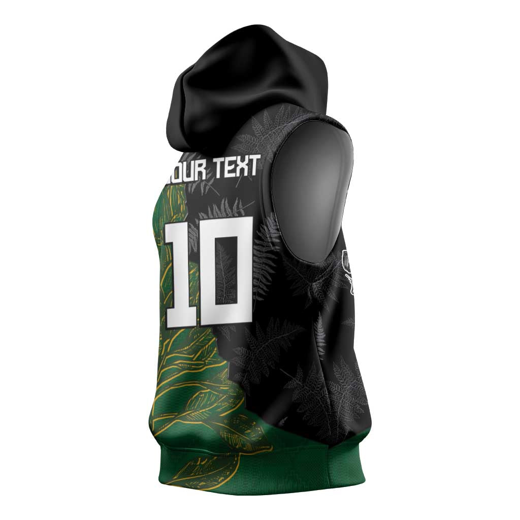 Custom Aotearoa South Africa Rugby Freedom Cup Sleeveless Hoodie Kiwi Warriors Haka with King Protea Symbol - African Pride