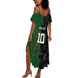 Custom Aotearoa South Africa Rugby Freedom Cup Summer Maxi Dress Kiwi Warriors Haka with King Protea Symbol - African Pride