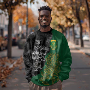 Custom Aotearoa South Africa Rugby Freedom Cup Sweatshirt Kiwi Warriors Haka with King Protea Symbol - African Pride