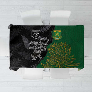 Aotearoa South Africa Rugby Freedom Cup Tablecloth Kiwi Warriors Haka with King Protea Symbol - African Pride