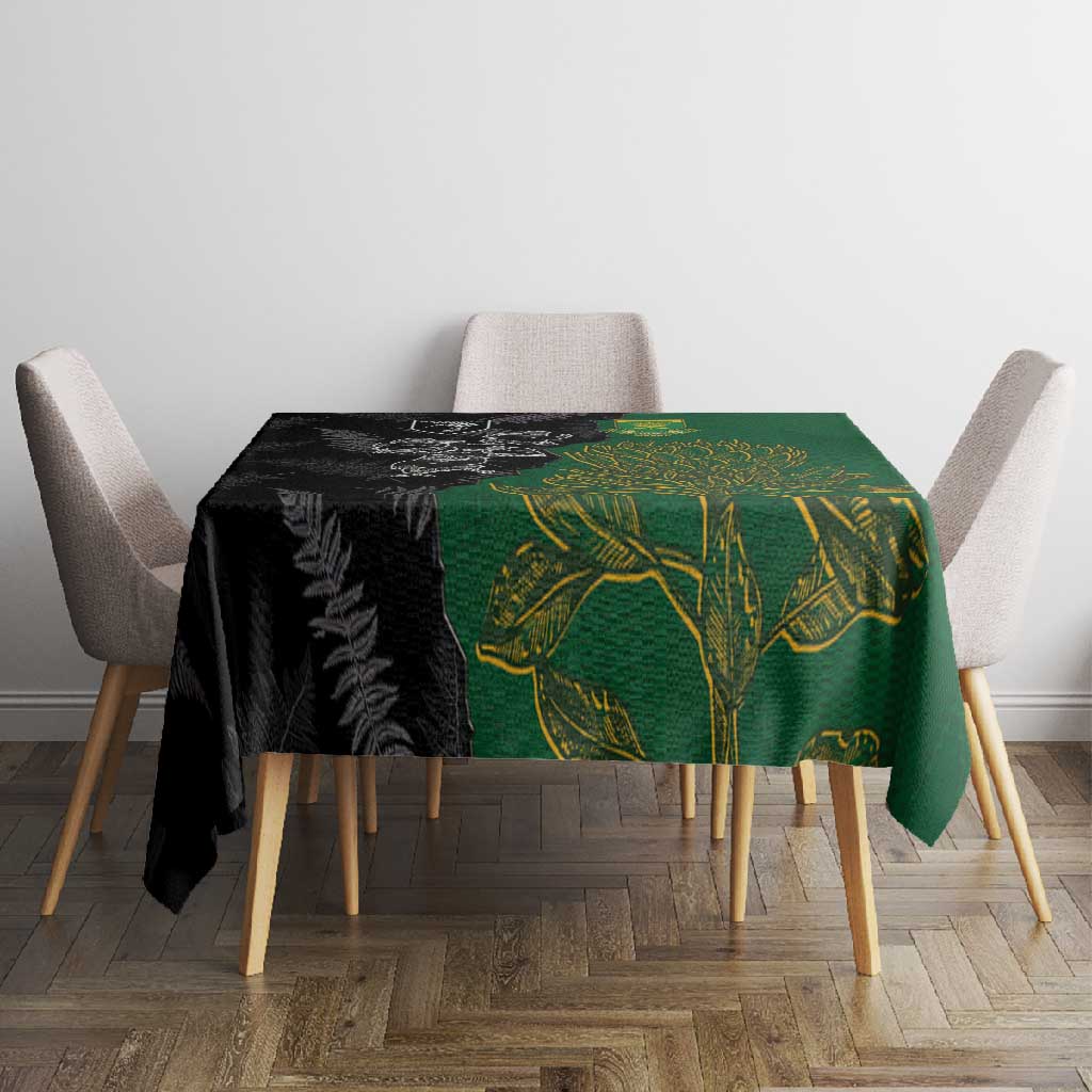 Aotearoa South Africa Rugby Freedom Cup Tablecloth Kiwi Warriors Haka with King Protea Symbol - African Pride