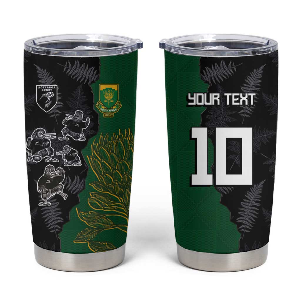 Custom Aotearoa South Africa Rugby Freedom Cup Tumbler Cup Kiwi Warriors Haka with King Protea Symbol - African Pride