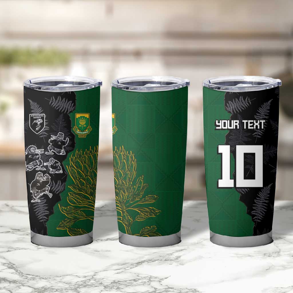 Custom Aotearoa South Africa Rugby Freedom Cup Tumbler Cup Kiwi Warriors Haka with King Protea Symbol - African Pride