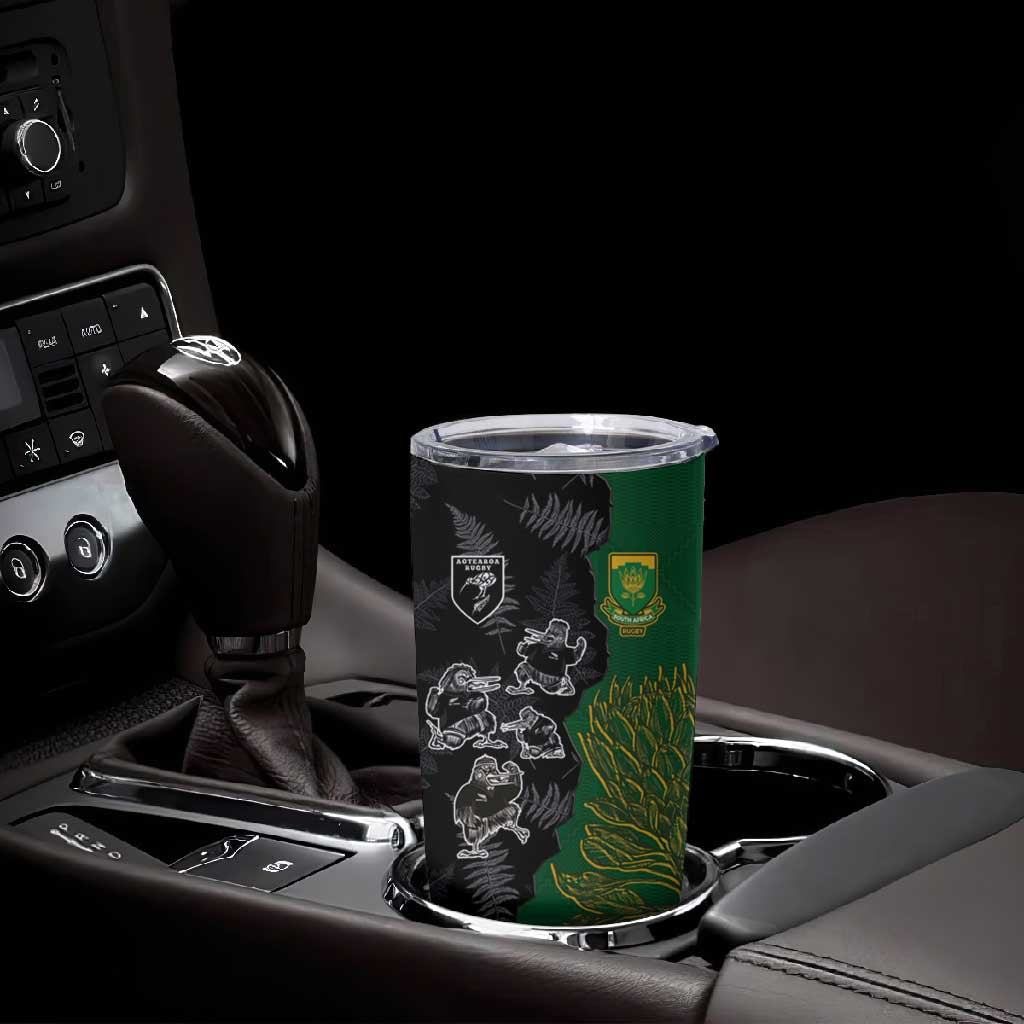 Custom Aotearoa South Africa Rugby Freedom Cup Tumbler Cup Kiwi Warriors Haka with King Protea Symbol - African Pride
