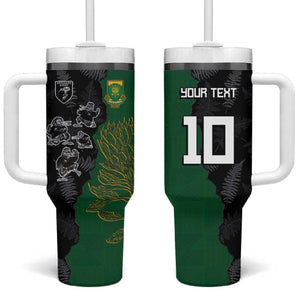 Custom Aotearoa South Africa Rugby Freedom Cup Tumbler With Handle Kiwi Warriors Haka with King Protea Symbol - African Pride