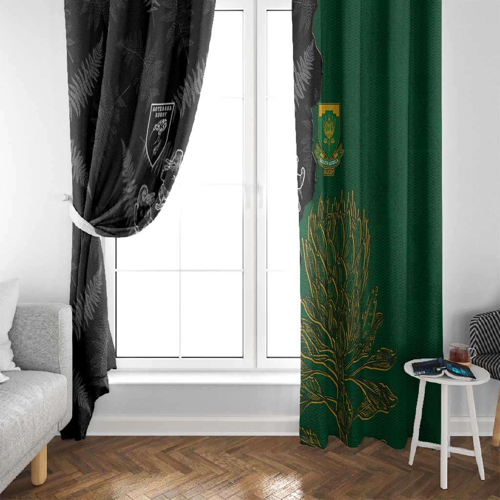 Aotearoa South Africa Rugby Freedom Cup Window Curtain Kiwi Warriors Haka with King Protea Symbol - African Pride