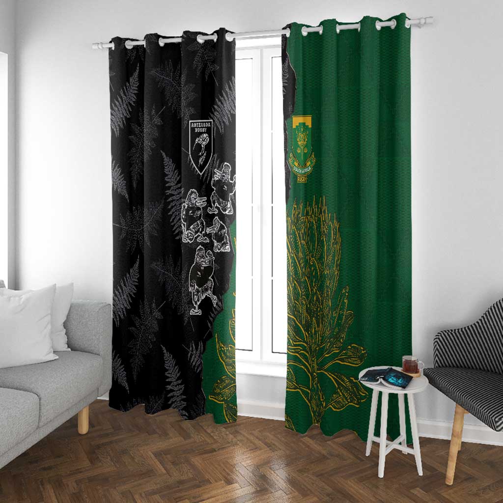Aotearoa South Africa Rugby Freedom Cup Window Curtain Kiwi Warriors Haka with King Protea Symbol - African Pride