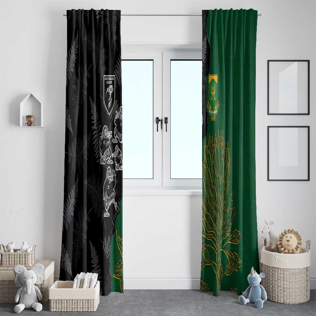 Aotearoa South Africa Rugby Freedom Cup Window Curtain Kiwi Warriors Haka with King Protea Symbol - African Pride