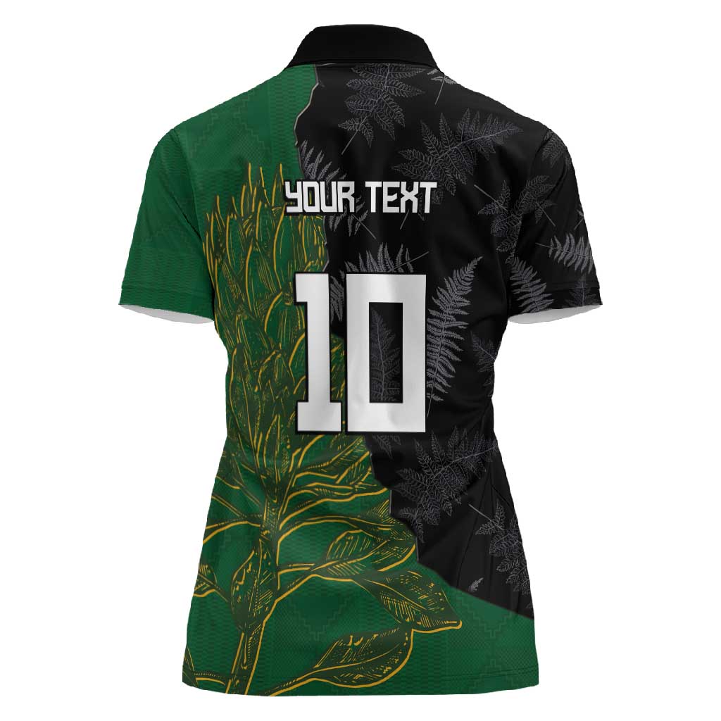 Custom Aotearoa South Africa Rugby Freedom Cup Women Polo Shirt Kiwi Warriors Haka with King Protea Symbol - African Pride