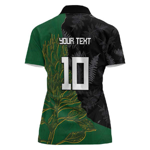 Custom Aotearoa South Africa Rugby Freedom Cup Women Polo Shirt Kiwi Warriors Haka with King Protea Symbol - African Pride
